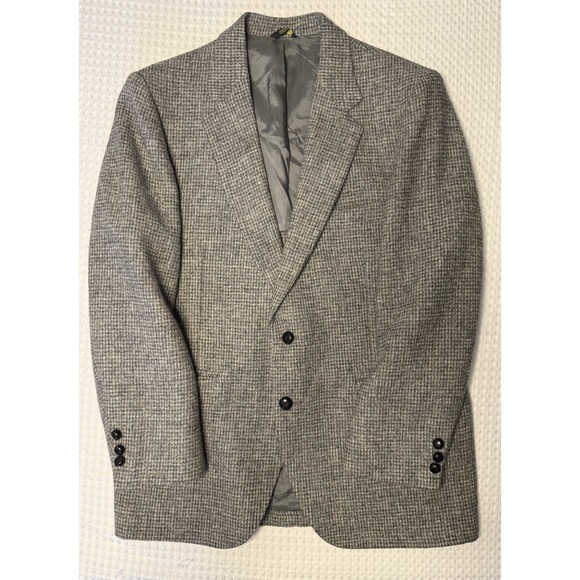 Harris Tweed Mens 40R Gray Two Button Handwoven 100% Scottish Wool Blazer Jacket